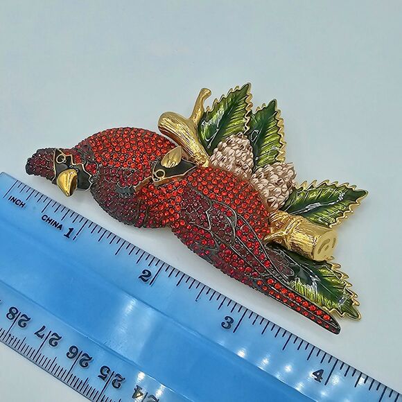 Joan Rivers Cardinal Brooch Vtg Swarovski Crystal Love Birds Winter Holiday Pin - Picture 13 of 15